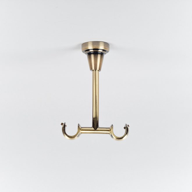 Holder for curtain rod PROSTY H13,5cm L9,5cm Ø16-16mm to the ceiling double bright aged gold colour
