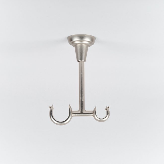 Holder for curtain rod STYL H13,5cm L9,5cm Ø25-16mm to the ceiling double bright matte silver colour
