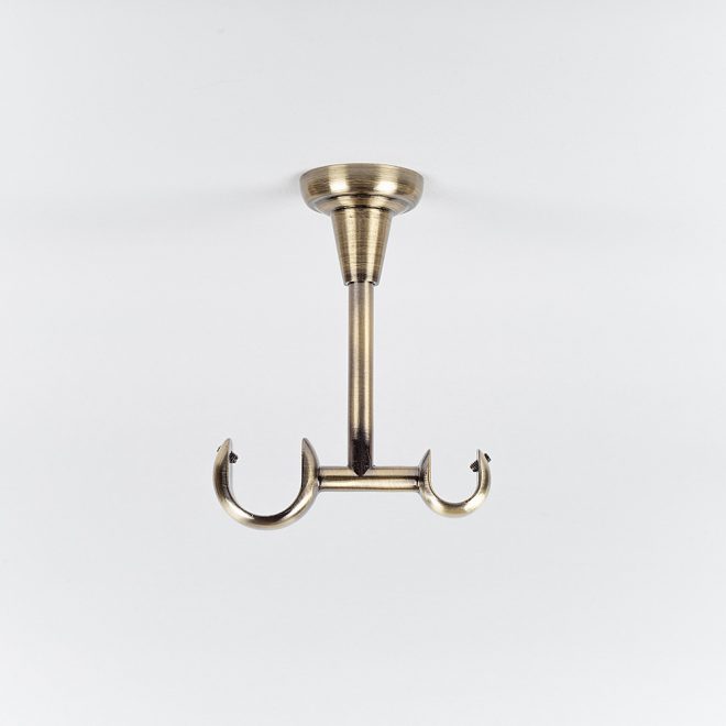 Holder for curtain rod STYL H13,5cm L9,5cm Ø25-16mm to the ceiling double bright aged gold colour