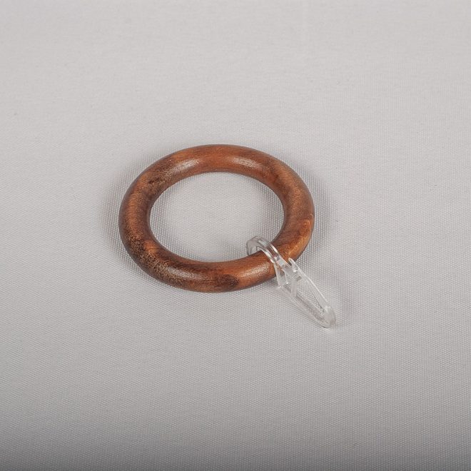 Ring for curtain rod BERGAMO Ø28mm wooden with hook dark oak colour