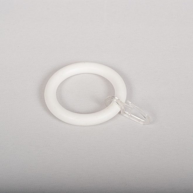 Ring for curtain rod STANDART Ø28mm plastic with hook white colour