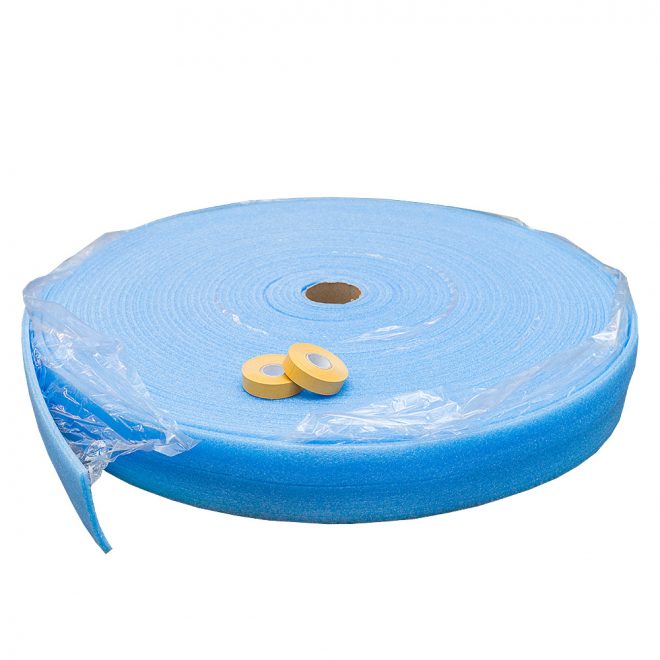 Perforated floor expansion edge tape with adhesive surface with polyethylene film blue colour